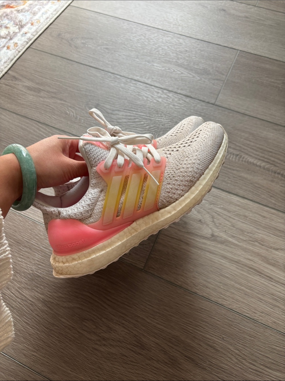 adidas Women’s White Sneakers with Pink & Yellow Accents